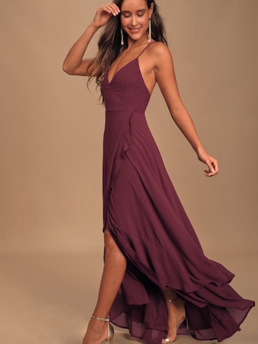 Lulus In Love Forever Plum Lace-up High-low Maxi Dress Purple - Size XS